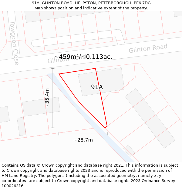 91A, GLINTON ROAD, HELPSTON, PETERBOROUGH, PE6 7DG: Plot and title map