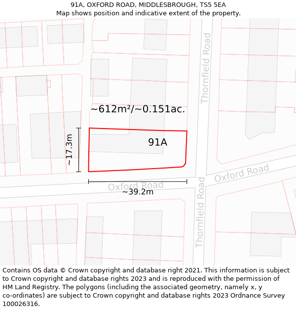 91A, OXFORD ROAD, MIDDLESBROUGH, TS5 5EA: Plot and title map