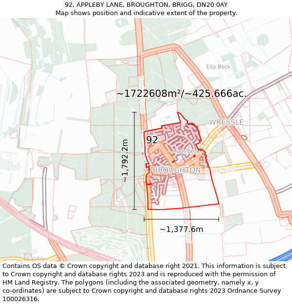 92, APPLEBY LANE, BROUGHTON, BRIGG, DN20 0AY: Plot and title map