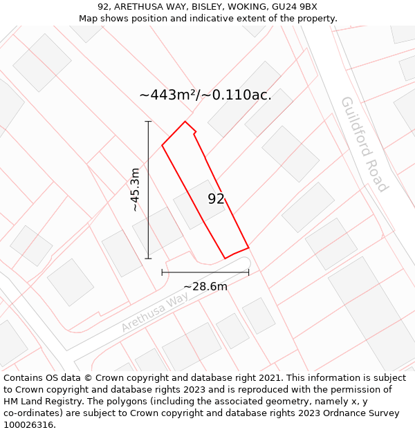 92, ARETHUSA WAY, BISLEY, WOKING, GU24 9BX: Plot and title map