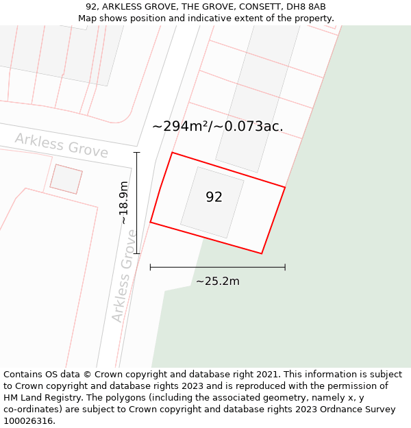 92, ARKLESS GROVE, THE GROVE, CONSETT, DH8 8AB: Plot and title map