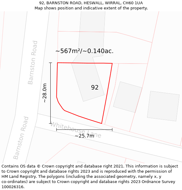 92, BARNSTON ROAD, HESWALL, WIRRAL, CH60 1UA: Plot and title map