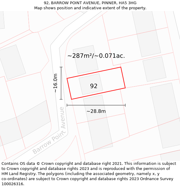 92, BARROW POINT AVENUE, PINNER, HA5 3HG: Plot and title map