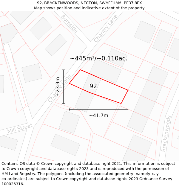 92, BRACKENWOODS, NECTON, SWAFFHAM, PE37 8EX: Plot and title map