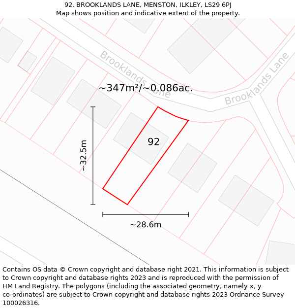 92, BROOKLANDS LANE, MENSTON, ILKLEY, LS29 6PJ: Plot and title map