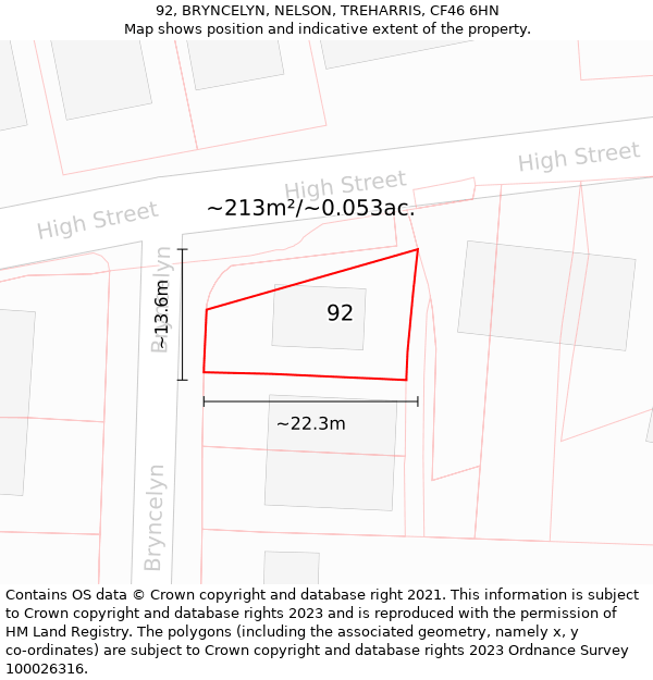 92, BRYNCELYN, NELSON, TREHARRIS, CF46 6HN: Plot and title map