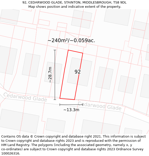 92, CEDARWOOD GLADE, STAINTON, MIDDLESBROUGH, TS8 9DL: Plot and title map