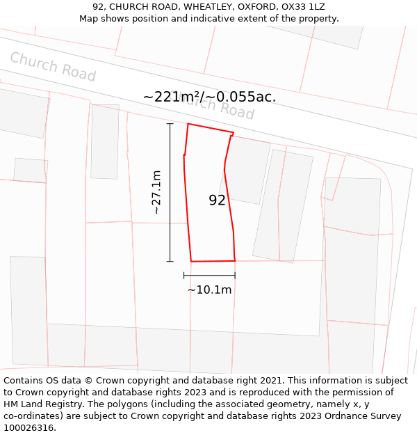 92, CHURCH ROAD, WHEATLEY, OXFORD, OX33 1LZ: Plot and title map