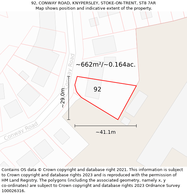 92, CONWAY ROAD, KNYPERSLEY, STOKE-ON-TRENT, ST8 7AR: Plot and title map