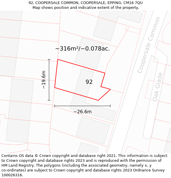 92, COOPERSALE COMMON, COOPERSALE, EPPING, CM16 7QU: Plot and title map