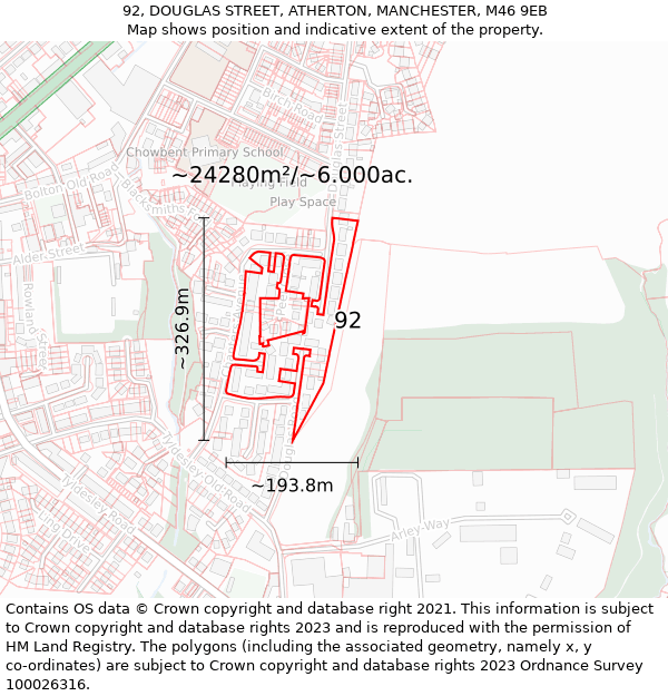 92, DOUGLAS STREET, ATHERTON, MANCHESTER, M46 9EB: Plot and title map