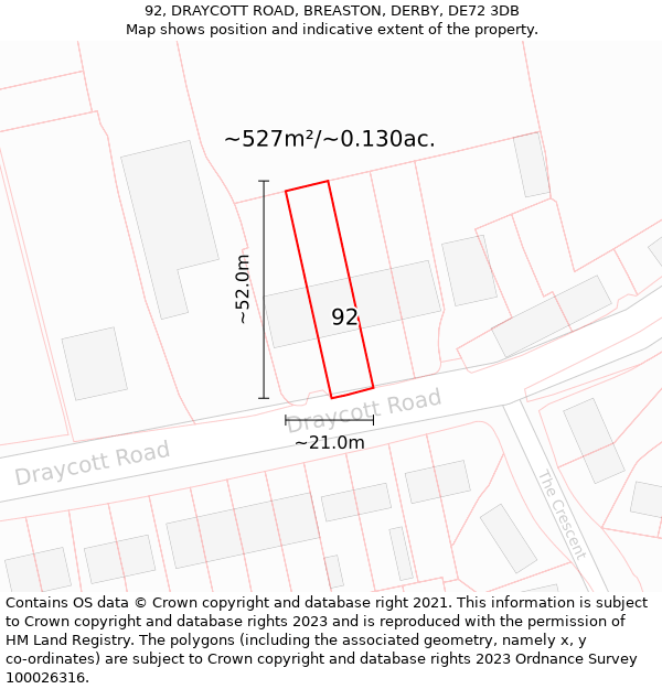 92, DRAYCOTT ROAD, BREASTON, DERBY, DE72 3DB: Plot and title map