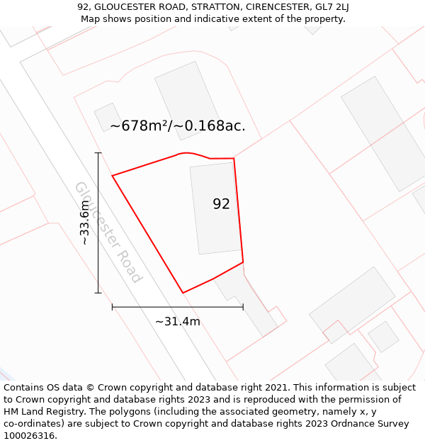 92, GLOUCESTER ROAD, STRATTON, CIRENCESTER, GL7 2LJ: Plot and title map