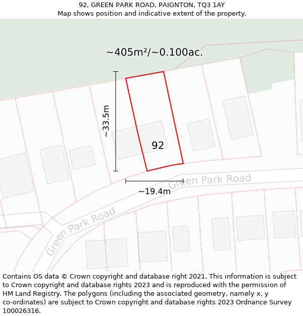 92, GREEN PARK ROAD, PAIGNTON, TQ3 1AY: Plot and title map