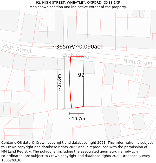 92, HIGH STREET, WHEATLEY, OXFORD, OX33 1XP: Plot and title map