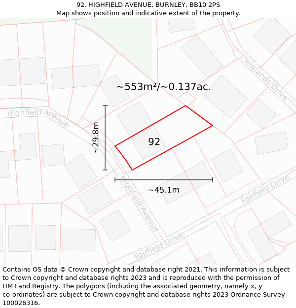 92, HIGHFIELD AVENUE, BURNLEY, BB10 2PS: Plot and title map