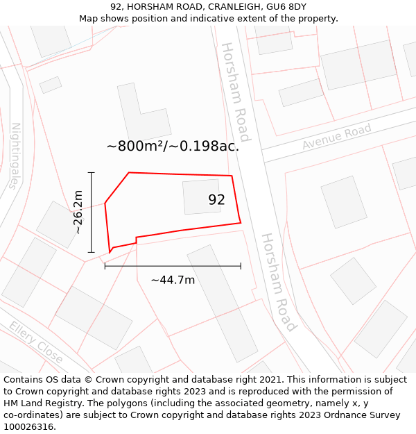 92, HORSHAM ROAD, CRANLEIGH, GU6 8DY: Plot and title map