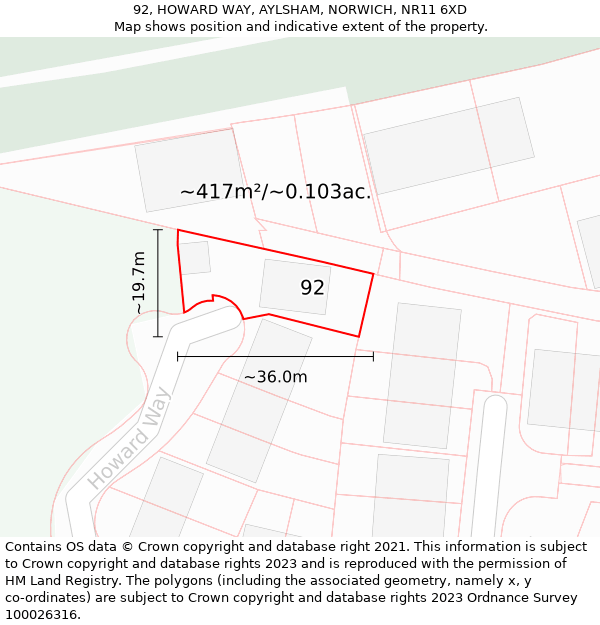 92, HOWARD WAY, AYLSHAM, NORWICH, NR11 6XD: Plot and title map