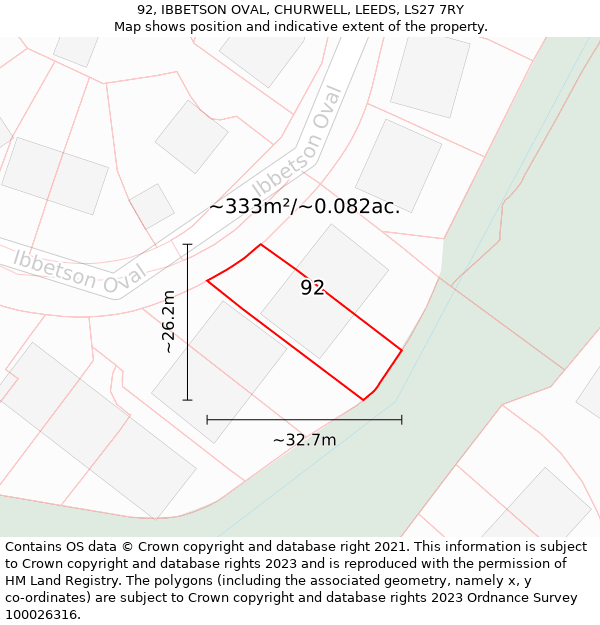 92, IBBETSON OVAL, CHURWELL, LEEDS, LS27 7RY: Plot and title map
