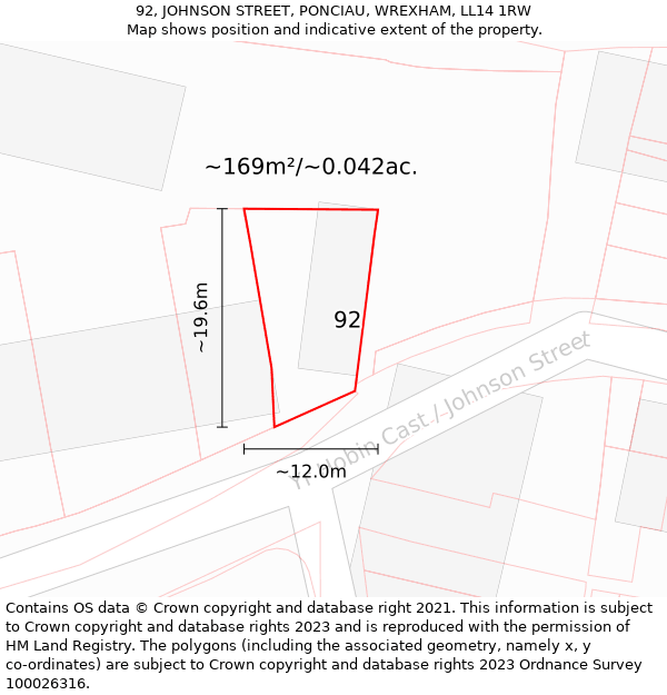 92, JOHNSON STREET, PONCIAU, WREXHAM, LL14 1RW: Plot and title map