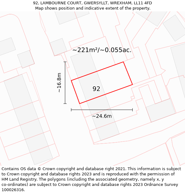 92, LAMBOURNE COURT, GWERSYLLT, WREXHAM, LL11 4FD: Plot and title map