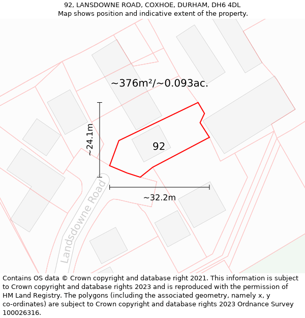 92, LANSDOWNE ROAD, COXHOE, DURHAM, DH6 4DL: Plot and title map