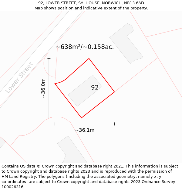 92, LOWER STREET, SALHOUSE, NORWICH, NR13 6AD: Plot and title map