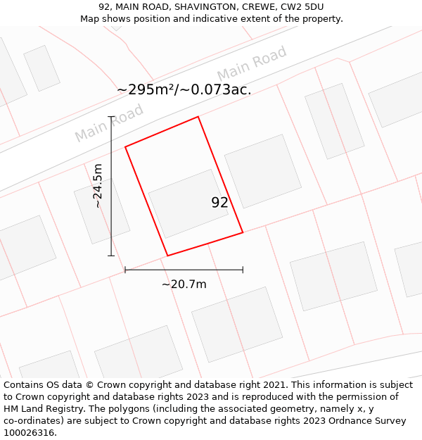 92, MAIN ROAD, SHAVINGTON, CREWE, CW2 5DU: Plot and title map