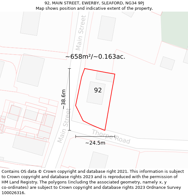 92, MAIN STREET, EWERBY, SLEAFORD, NG34 9PJ: Plot and title map