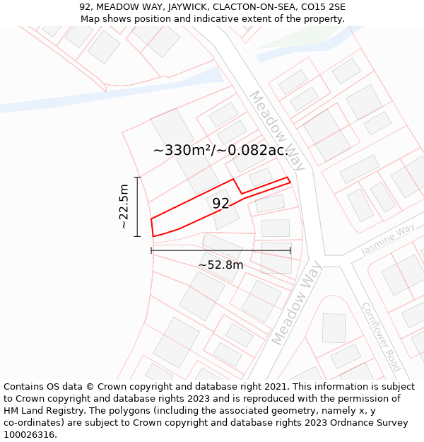 92, MEADOW WAY, JAYWICK, CLACTON-ON-SEA, CO15 2SE: Plot and title map