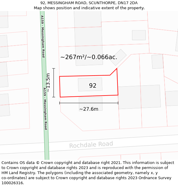 92, MESSINGHAM ROAD, SCUNTHORPE, DN17 2DA: Plot and title map