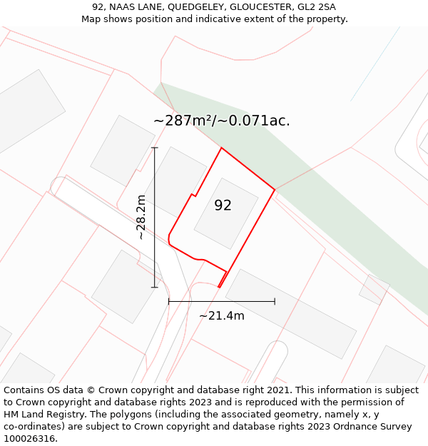 92, NAAS LANE, QUEDGELEY, GLOUCESTER, GL2 2SA: Plot and title map