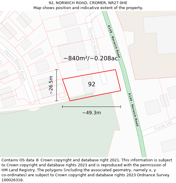 92, NORWICH ROAD, CROMER, NR27 0HE: Plot and title map