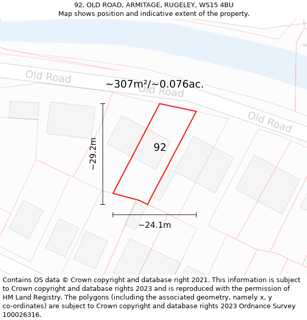 92, OLD ROAD, ARMITAGE, RUGELEY, WS15 4BU: Plot and title map