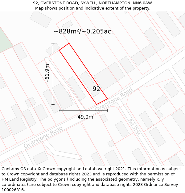 92, OVERSTONE ROAD, SYWELL, NORTHAMPTON, NN6 0AW: Plot and title map