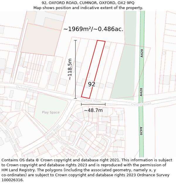 92, OXFORD ROAD, CUMNOR, OXFORD, OX2 9PQ: Plot and title map