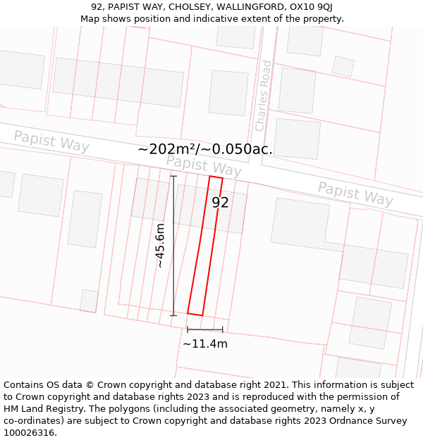 92, PAPIST WAY, CHOLSEY, WALLINGFORD, OX10 9QJ: Plot and title map