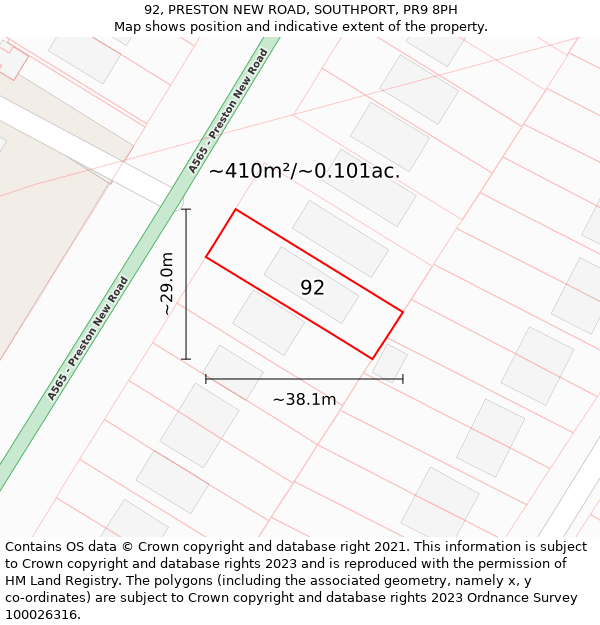 92, PRESTON NEW ROAD, SOUTHPORT, PR9 8PH: Plot and title map