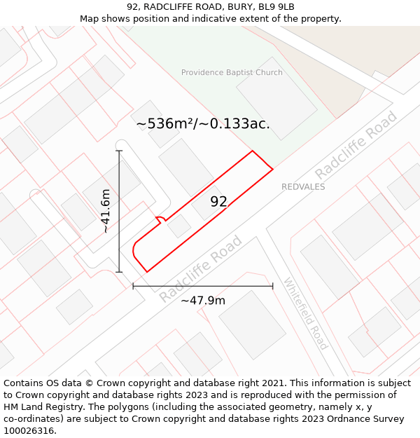 92, RADCLIFFE ROAD, BURY, BL9 9LB: Plot and title map
