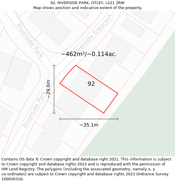 92, RIVERSIDE PARK, OTLEY, LS21 2RW: Plot and title map