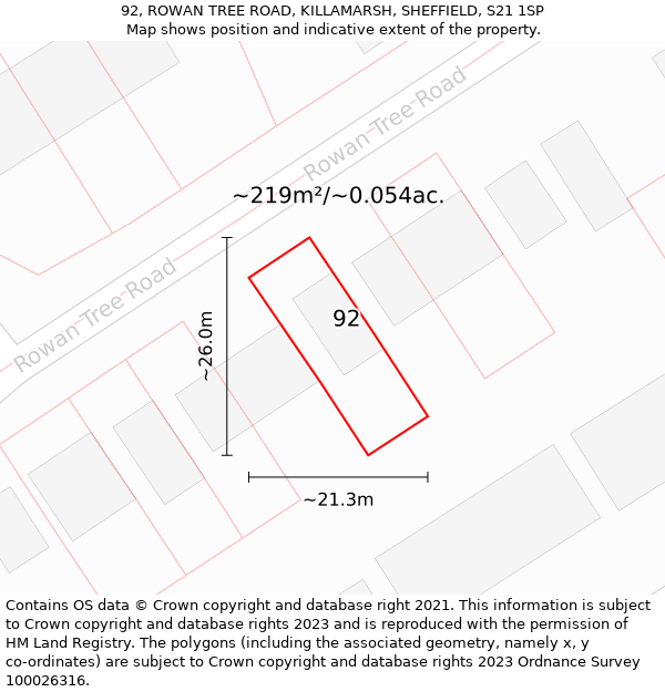 92, ROWAN TREE ROAD, KILLAMARSH, SHEFFIELD, S21 1SP: Plot and title map