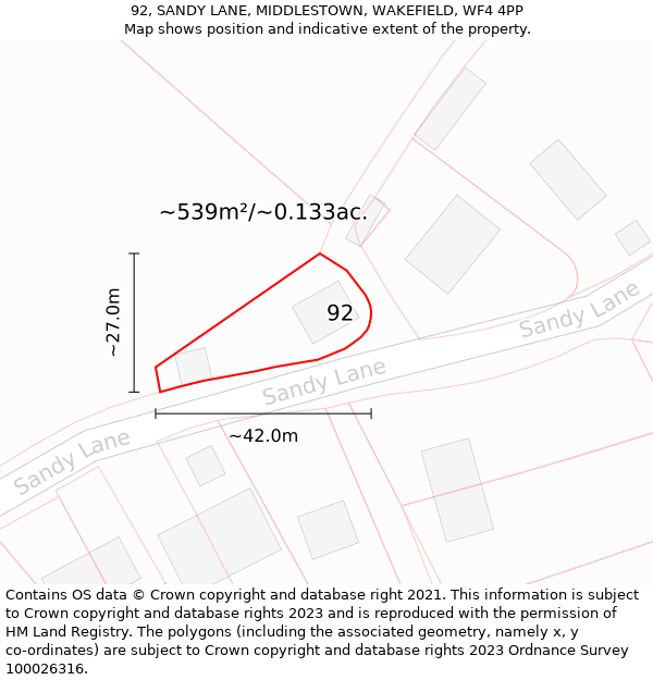 92, SANDY LANE, MIDDLESTOWN, WAKEFIELD, WF4 4PP: Plot and title map