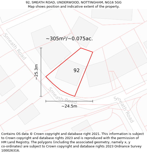 92, SMEATH ROAD, UNDERWOOD, NOTTINGHAM, NG16 5GG: Plot and title map