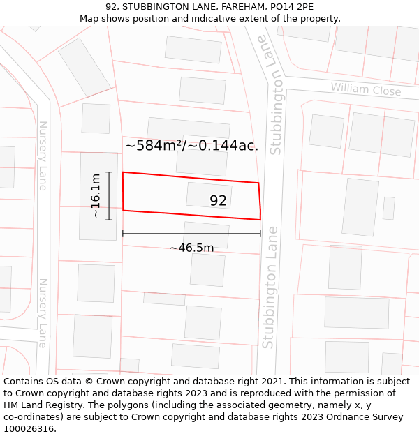 92, STUBBINGTON LANE, FAREHAM, PO14 2PE: Plot and title map