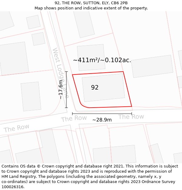 92, THE ROW, SUTTON, ELY, CB6 2PB: Plot and title map