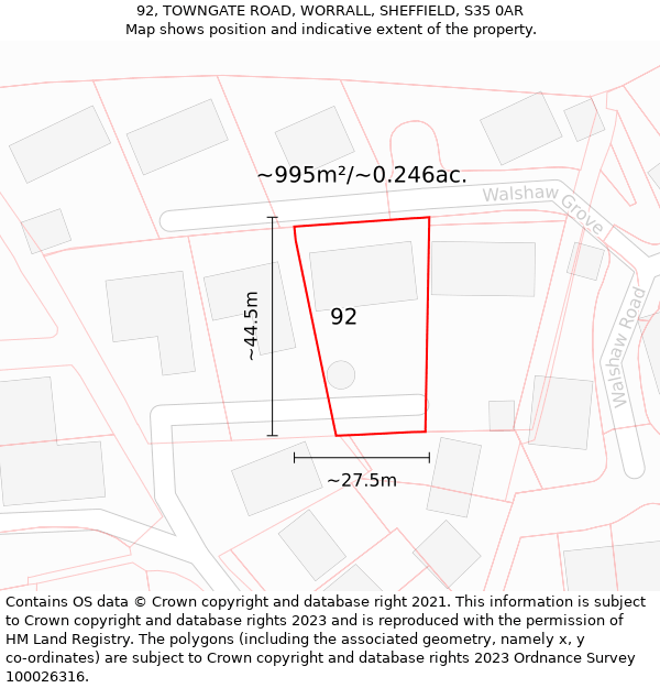 92, TOWNGATE ROAD, WORRALL, SHEFFIELD, S35 0AR: Plot and title map