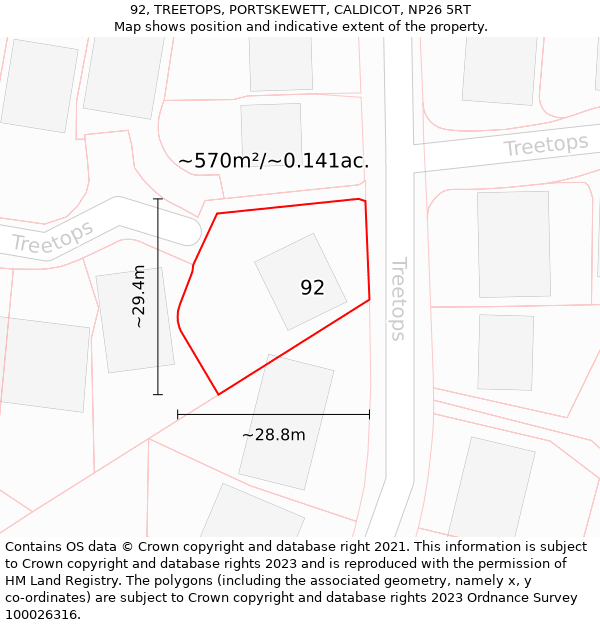 92, TREETOPS, PORTSKEWETT, CALDICOT, NP26 5RT: Plot and title map