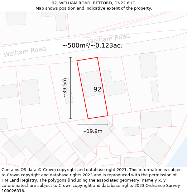 92, WELHAM ROAD, RETFORD, DN22 6UG: Plot and title map