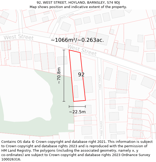 92, WEST STREET, HOYLAND, BARNSLEY, S74 9DJ: Plot and title map