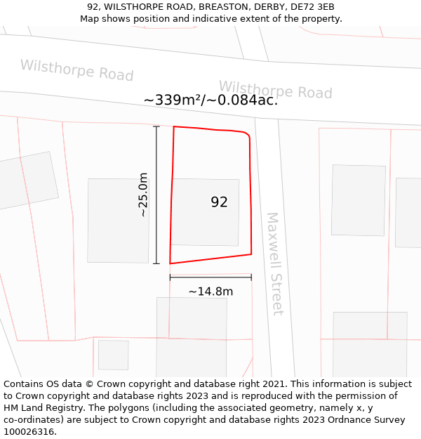 92, WILSTHORPE ROAD, BREASTON, DERBY, DE72 3EB: Plot and title map